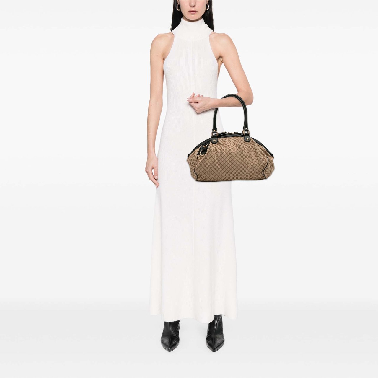 Gucci Diamante Canvas Sukey Satchel Bruin