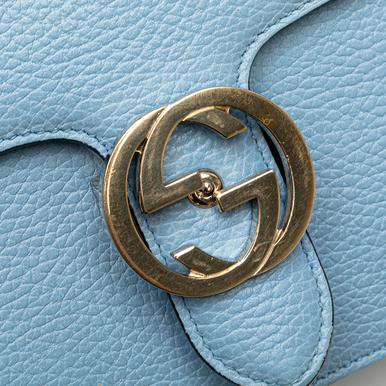 Gucci Small Dollar Calfskin Interlocking G Crossbody Blauw