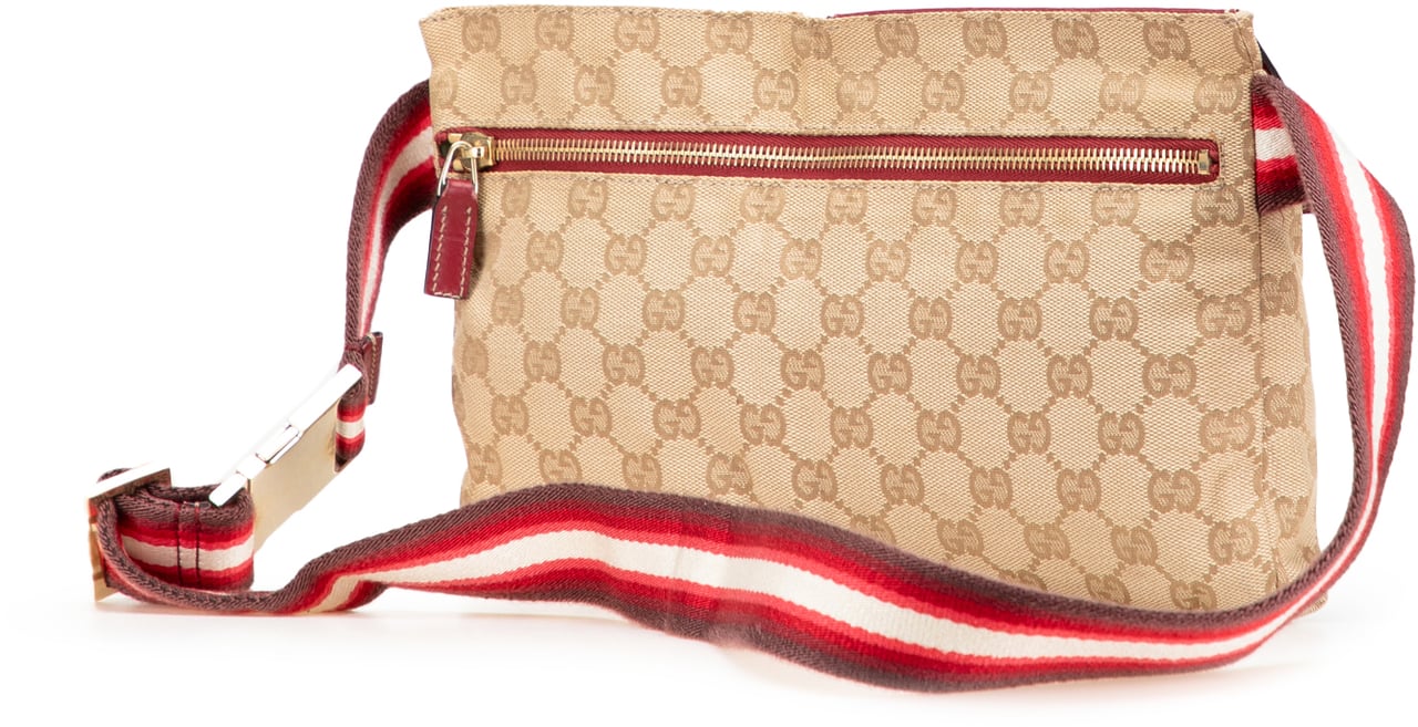 Gucci GG Canvas Web Double Pocket Belt Bag Bruin