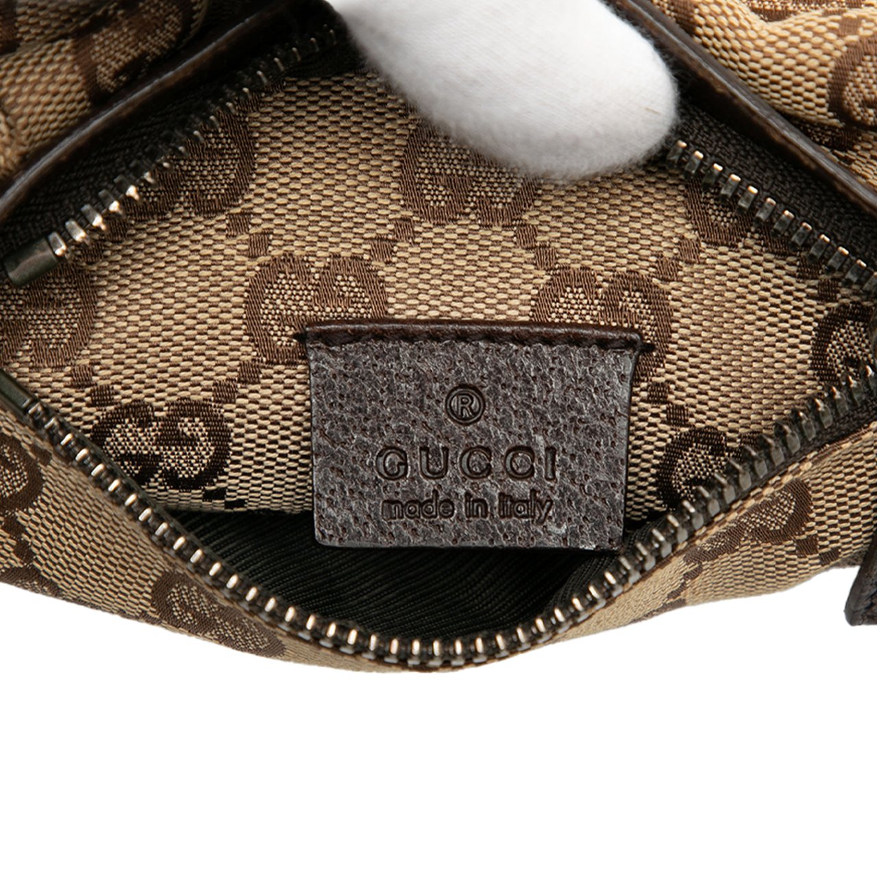 Gucci GG Canvas Double Pocket Belt Bag Bruin