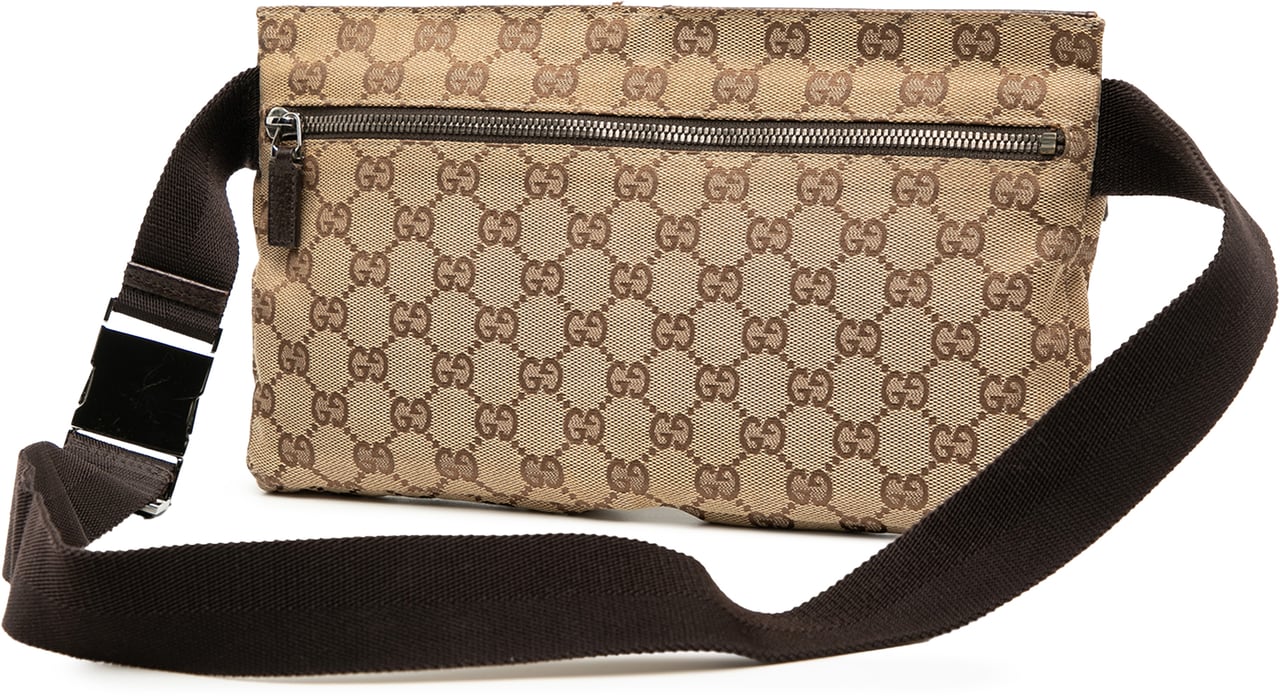 Gucci GG Canvas Double Pocket Belt Bag Bruin