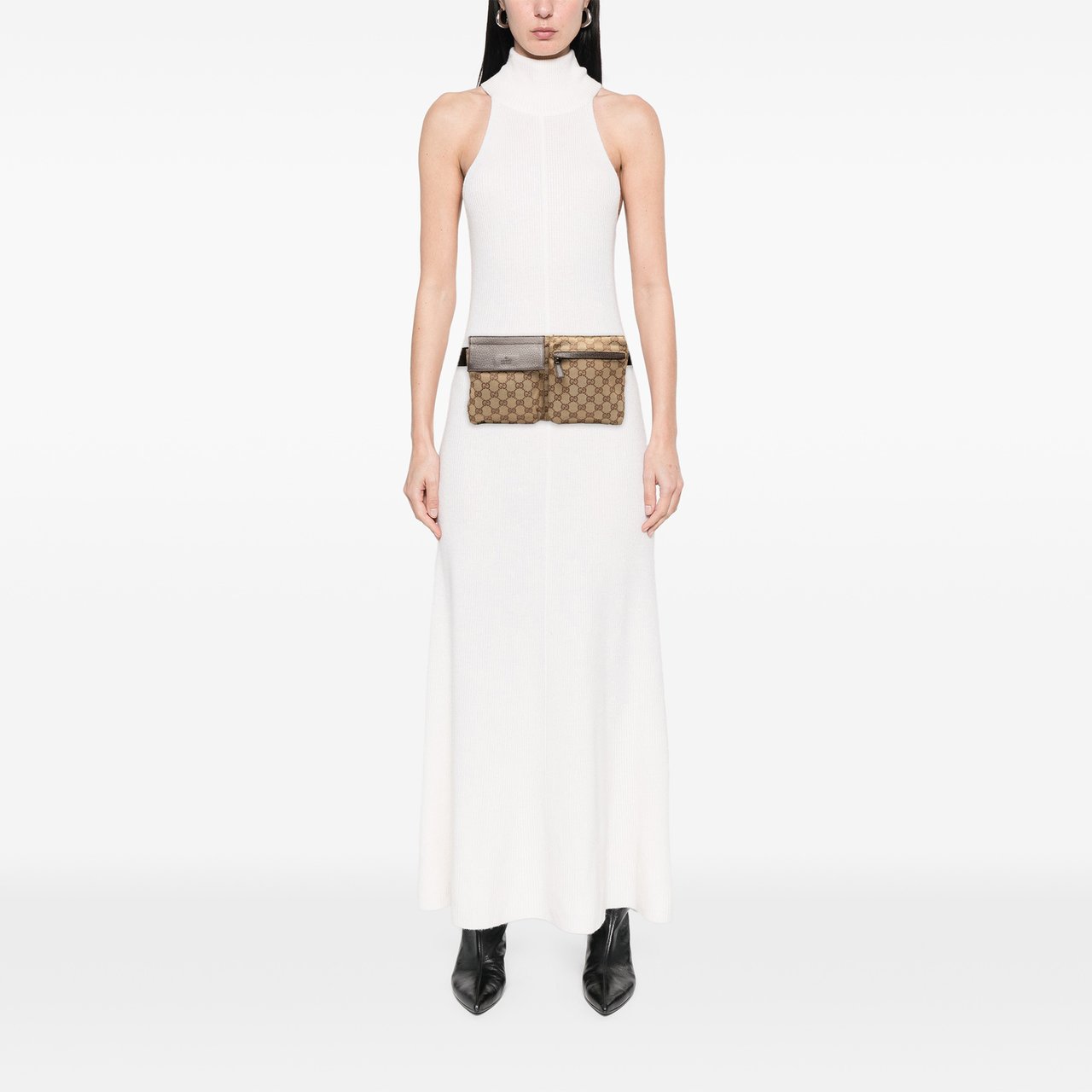 Gucci GG Canvas Double Pocket Belt Bag Bruin