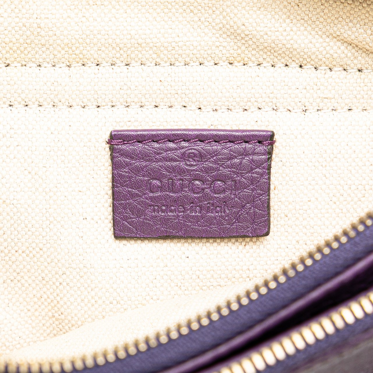 Gucci Pebbled Calfskin Piston Broadway Evening Bag Paars