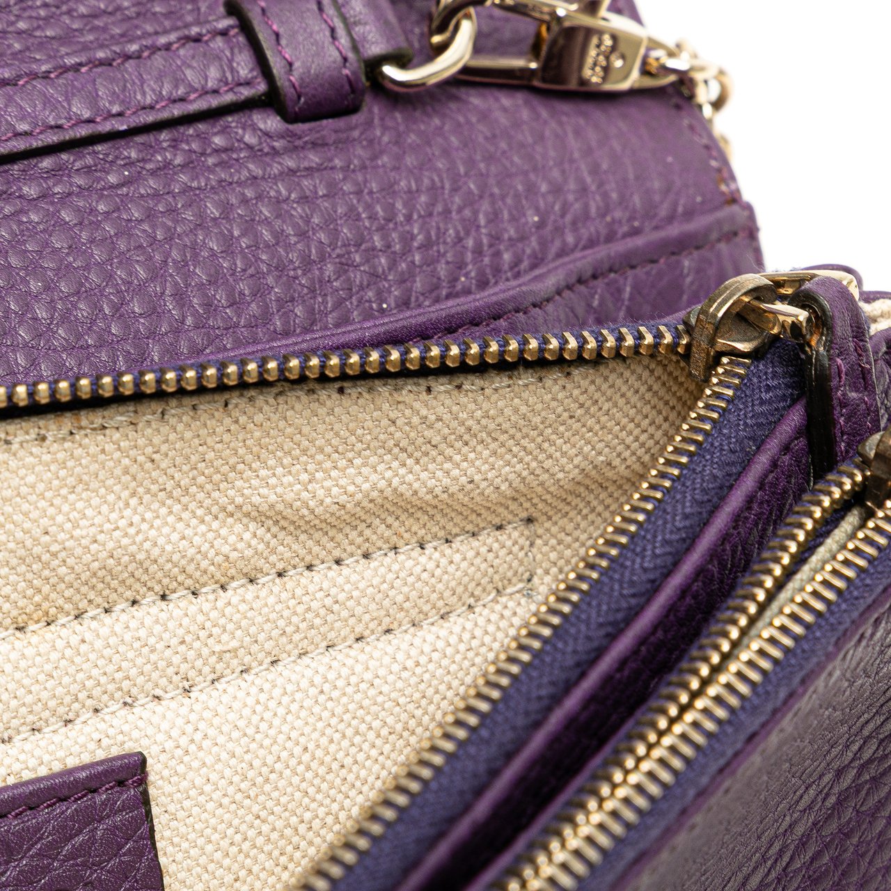 Gucci Pebbled Calfskin Piston Broadway Evening Bag Paars