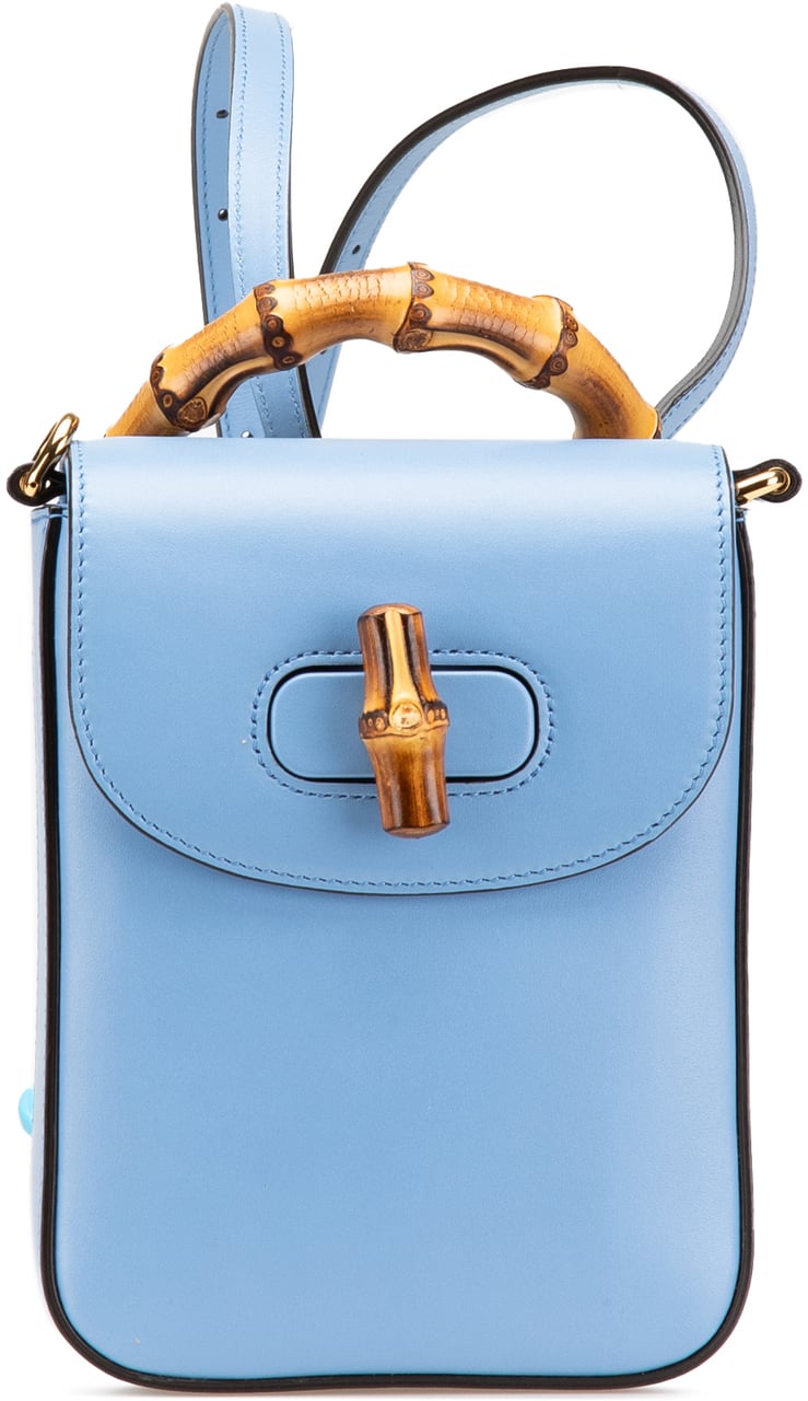 Gucci Mini Calfskin Bamboo Top Handle Bag Blauw