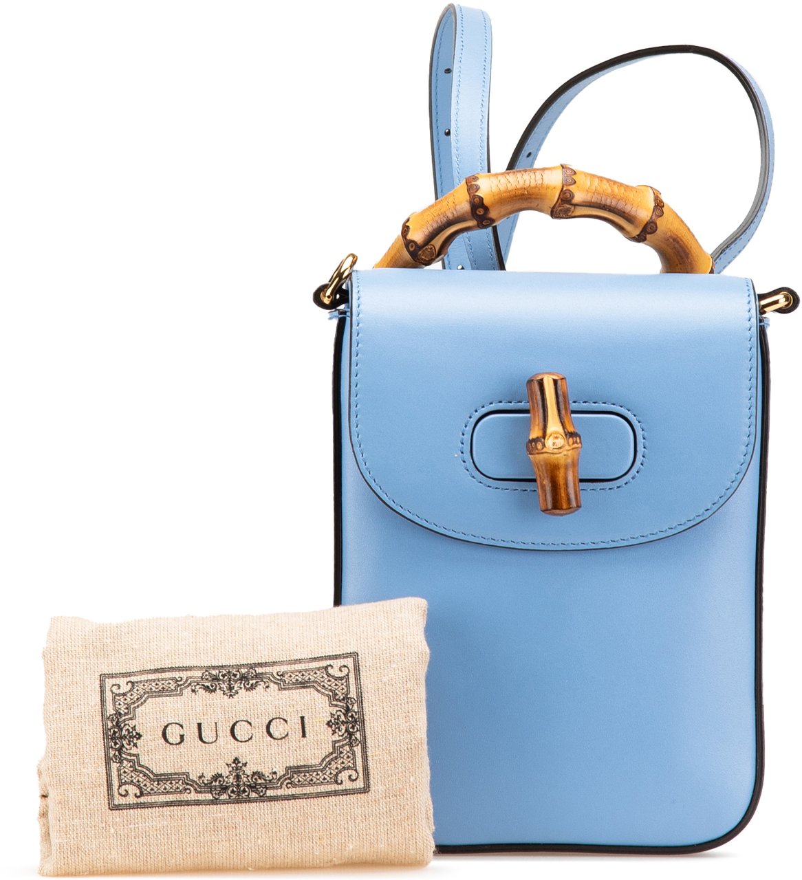 Gucci Mini Calfskin Bamboo Top Handle Bag Blauw
