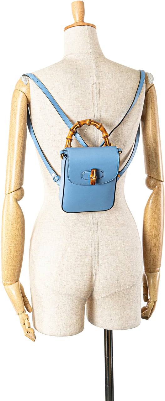 Gucci Mini Calfskin Bamboo Top Handle Bag Blauw