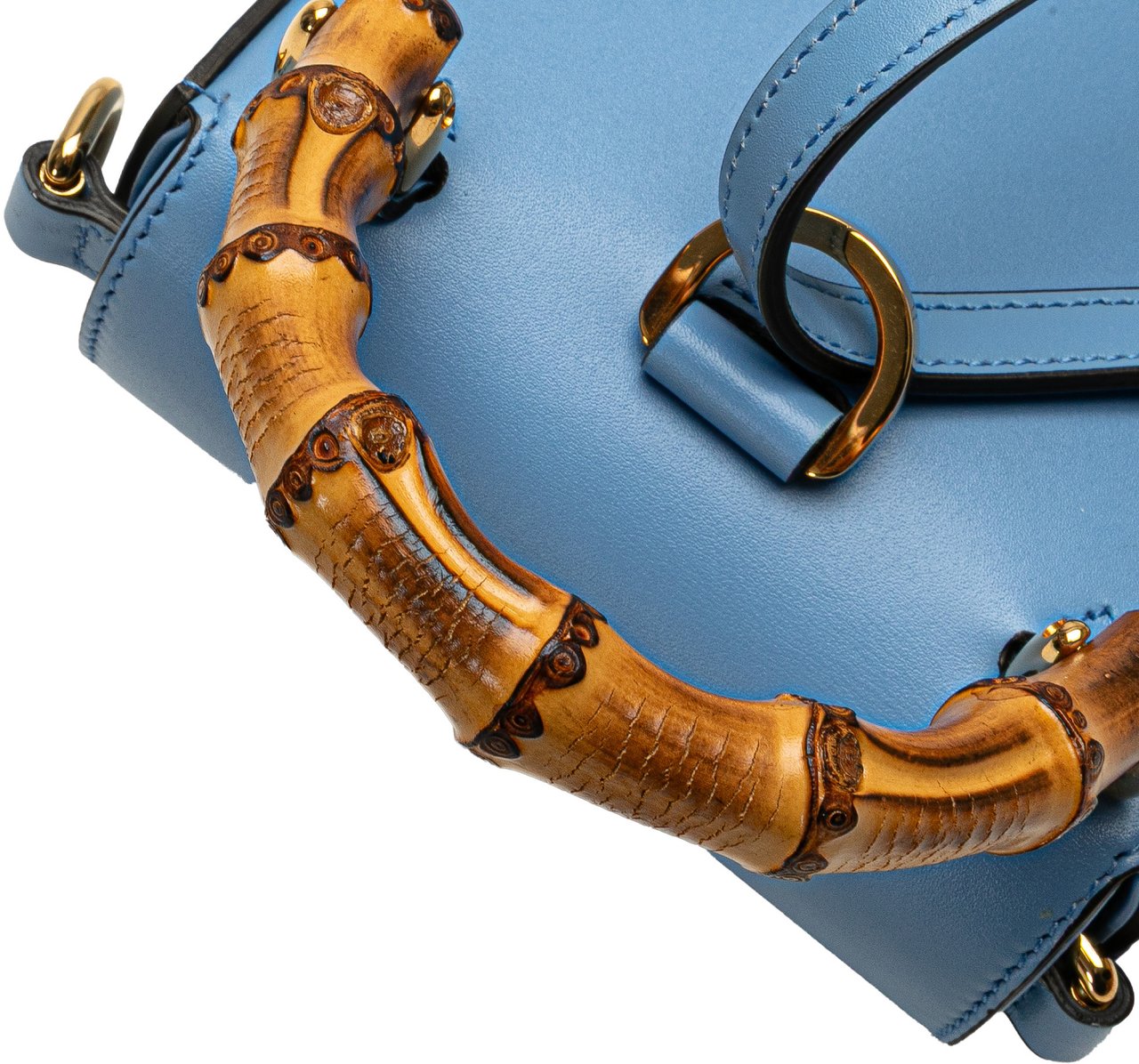 Gucci Mini Calfskin Bamboo Top Handle Bag Blauw