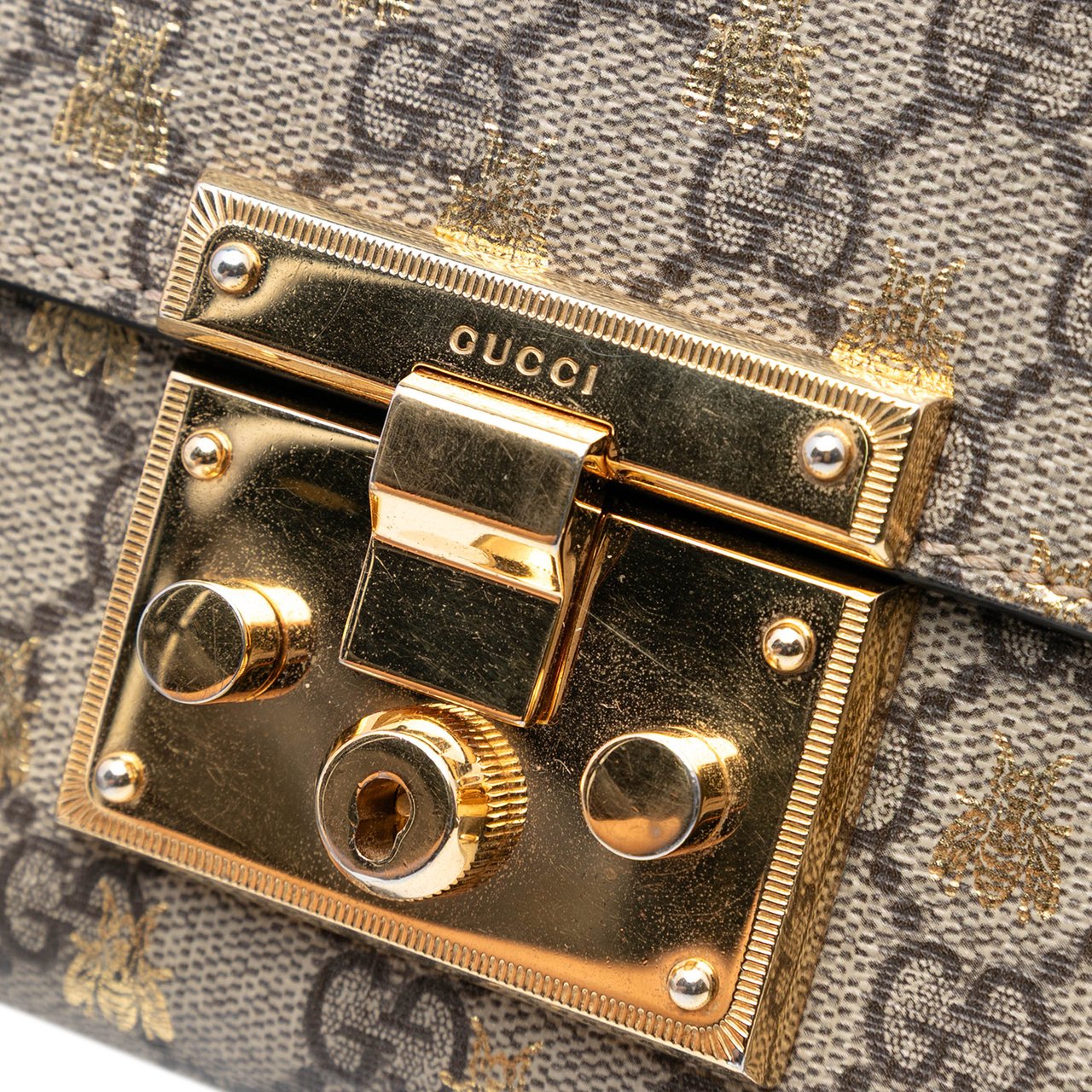 Gucci Small GG Supreme Bee Padlock Crossbody Bruin