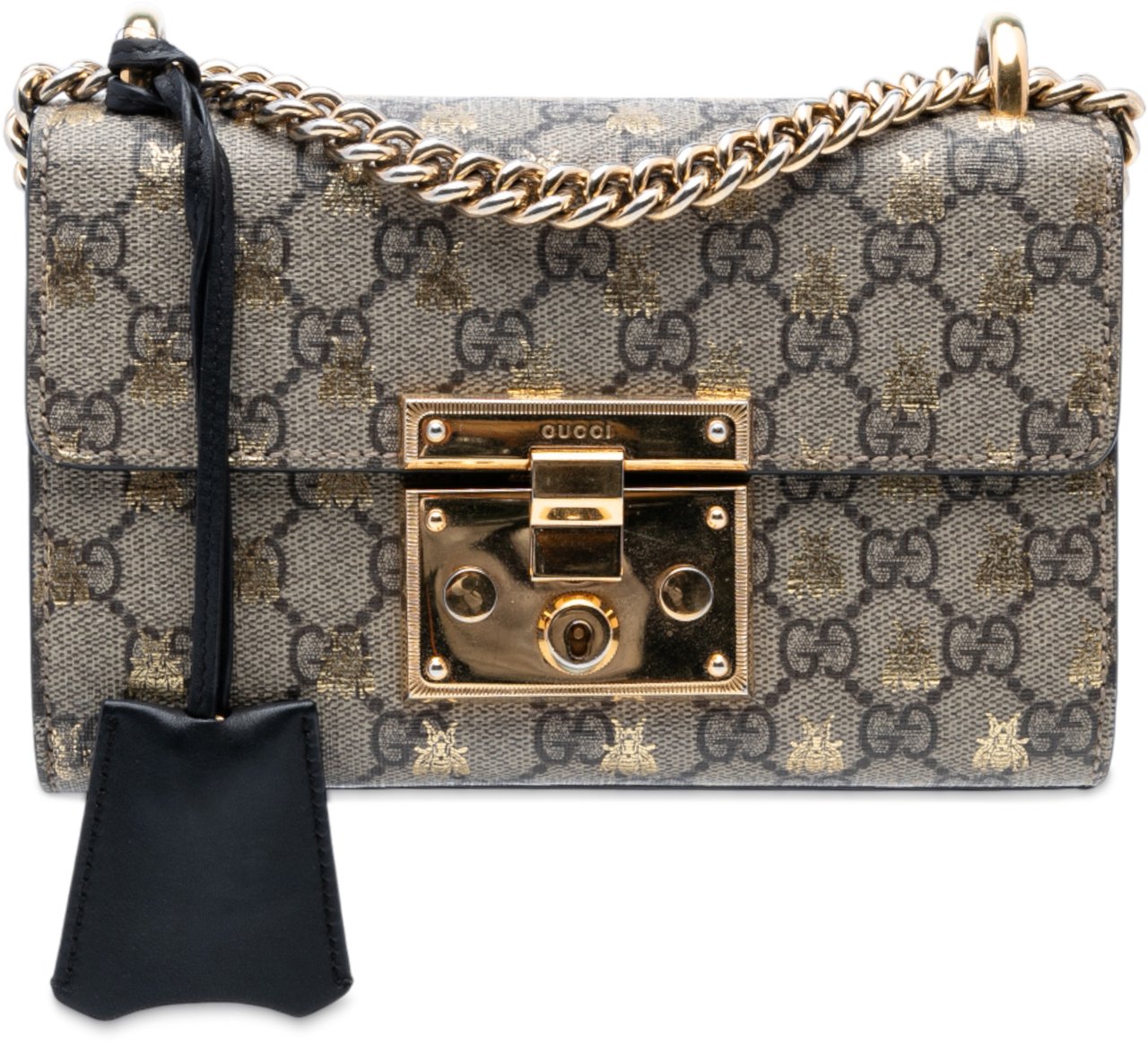 Gucci Small GG Supreme Bee Padlock Crossbody Bruin