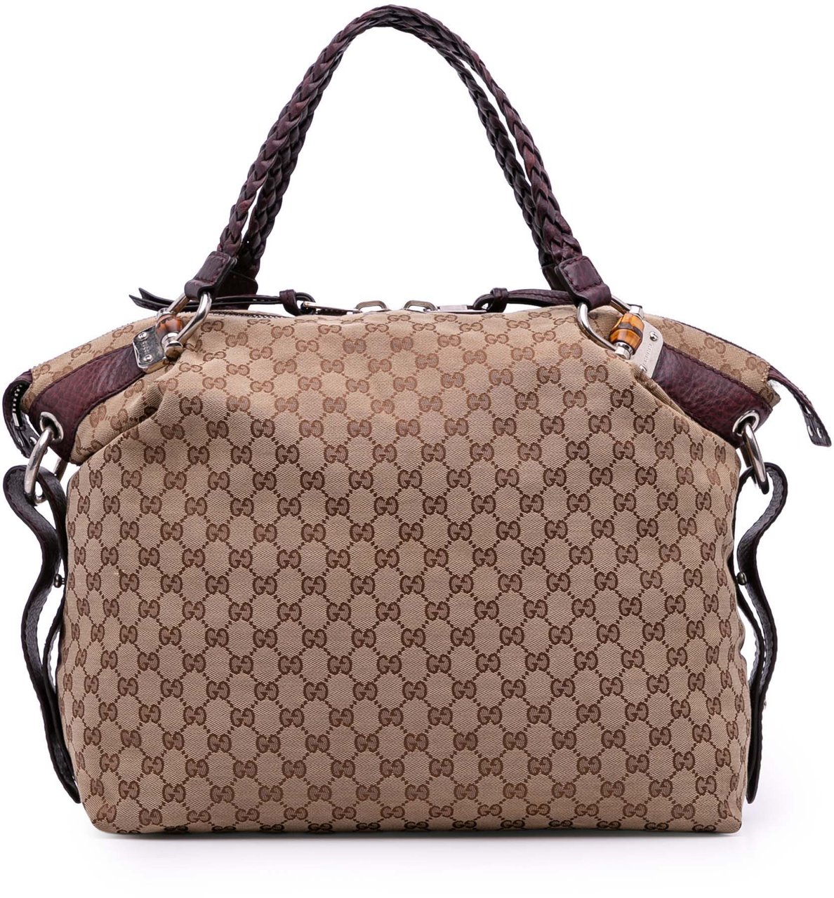 Gucci Large GG Canvas Bamboo Bar Tote Bruin