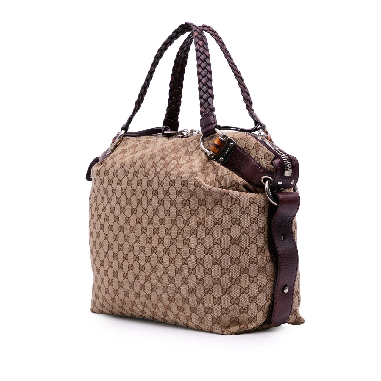 Gucci Large GG Canvas Bamboo Bar Tote Bruin