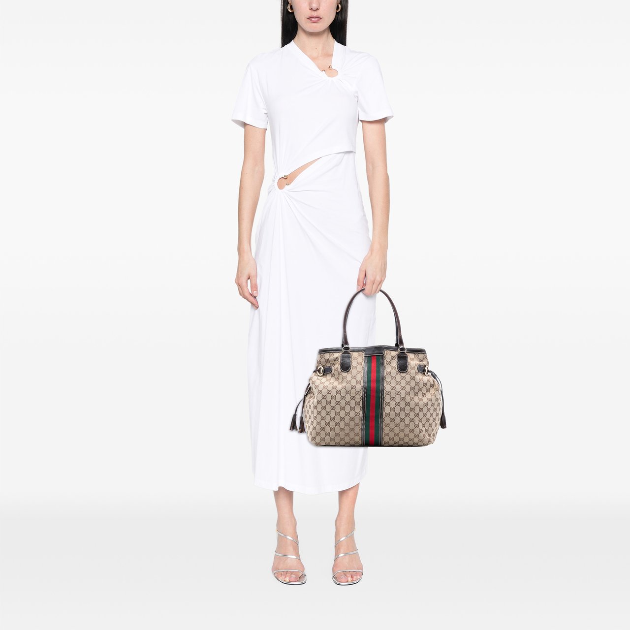 Gucci GG Canvas Web Tassel Tote Bruin