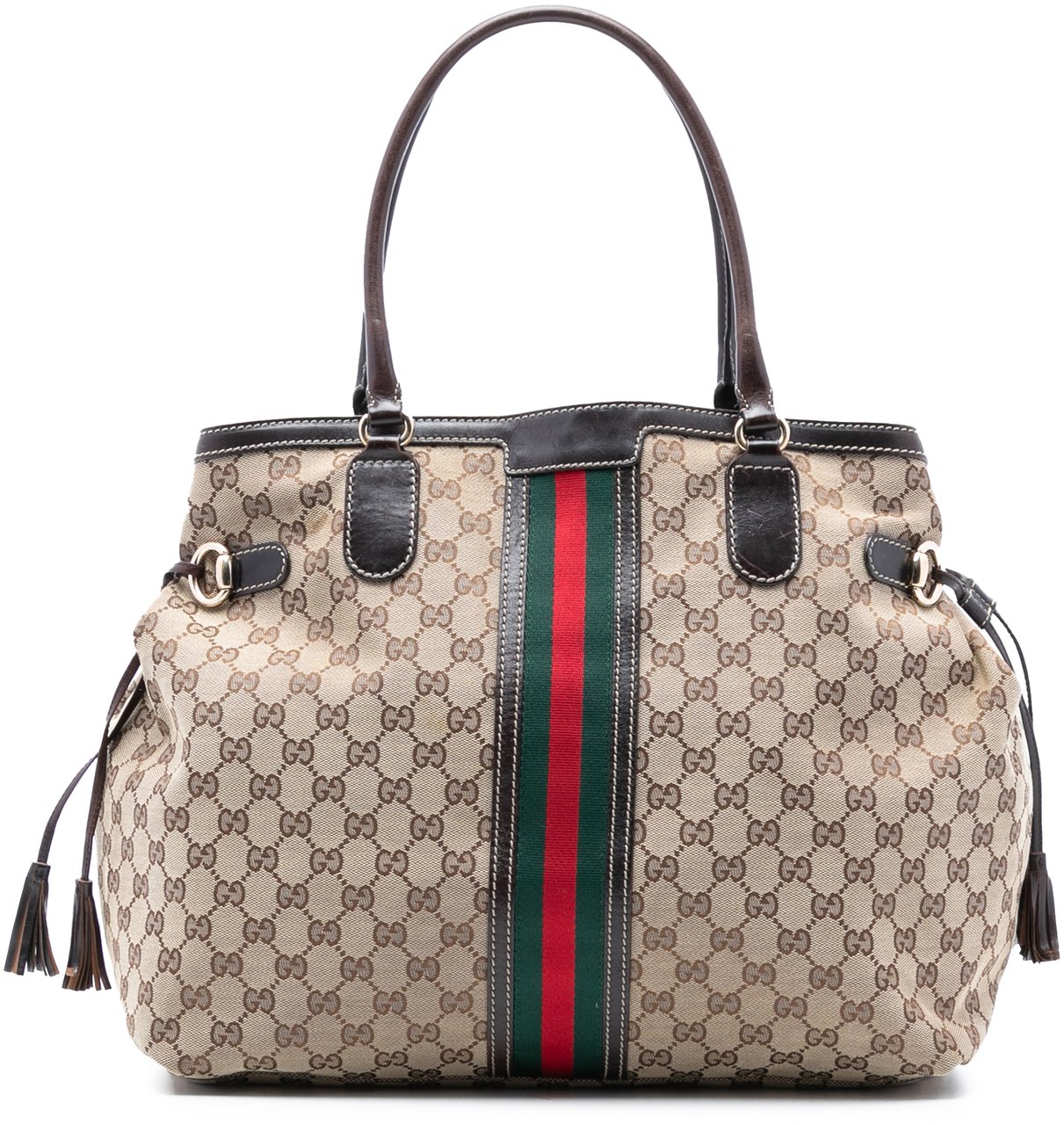 Gucci GG Canvas Web Tassel Tote Bruin