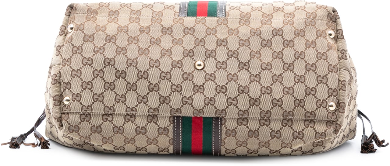 Gucci GG Canvas Web Tassel Tote Bruin