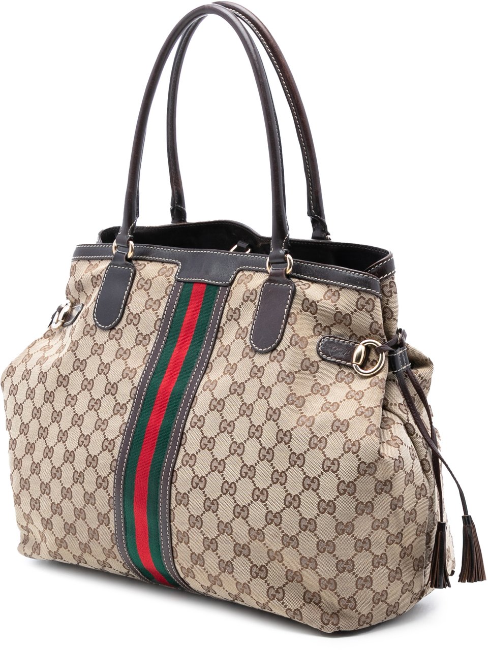 Gucci GG Canvas Web Tassel Tote Bruin