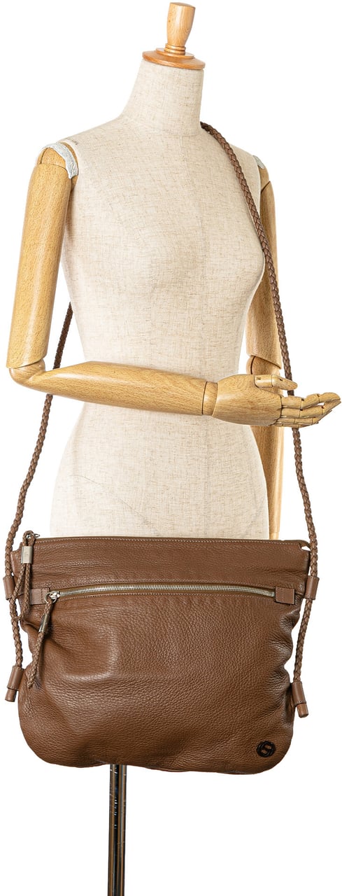 Gucci Medium Leather Interlocking G Braided Strap Crossbody Bruin