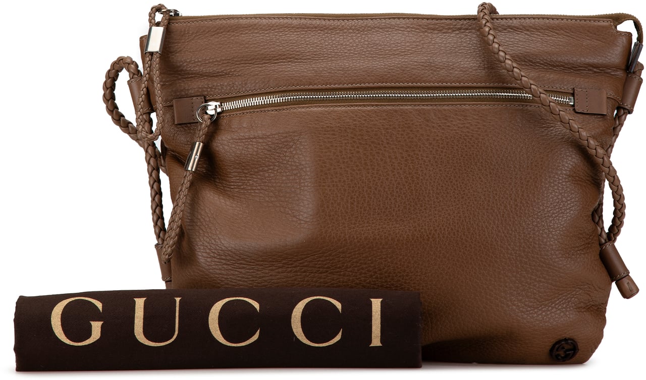 Gucci Medium Leather Interlocking G Braided Strap Crossbody Bruin