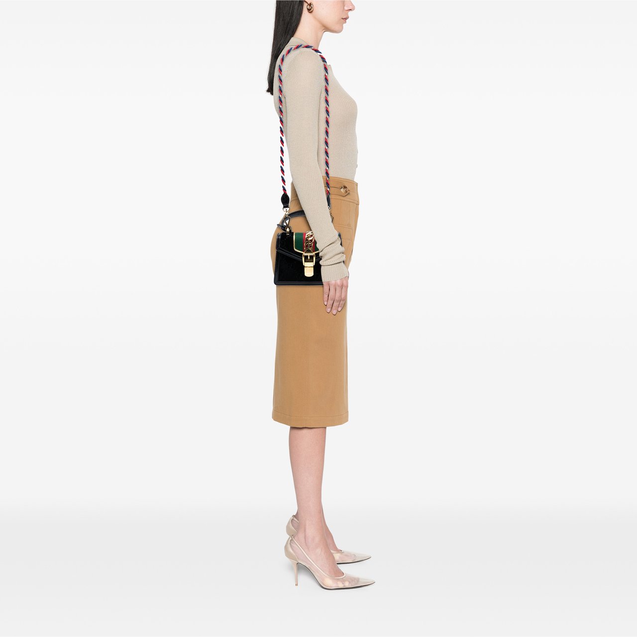 Gucci Mini GG Velvet Sylvie Satchel Zwart
