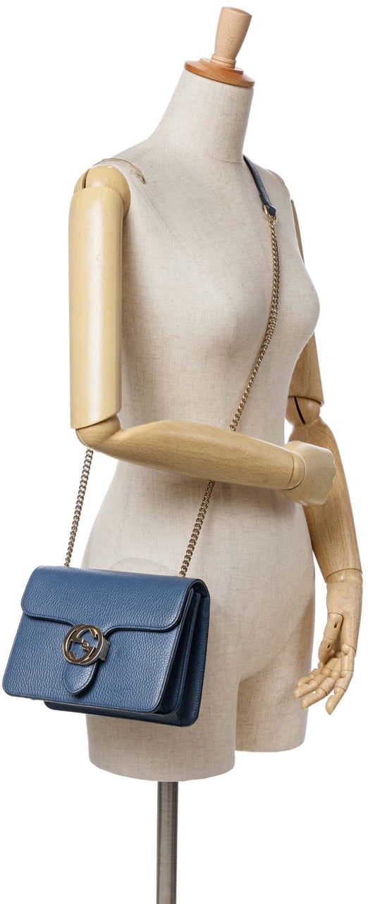 Gucci Small Dollar Calfskin Interlocking G Crossbody Blauw