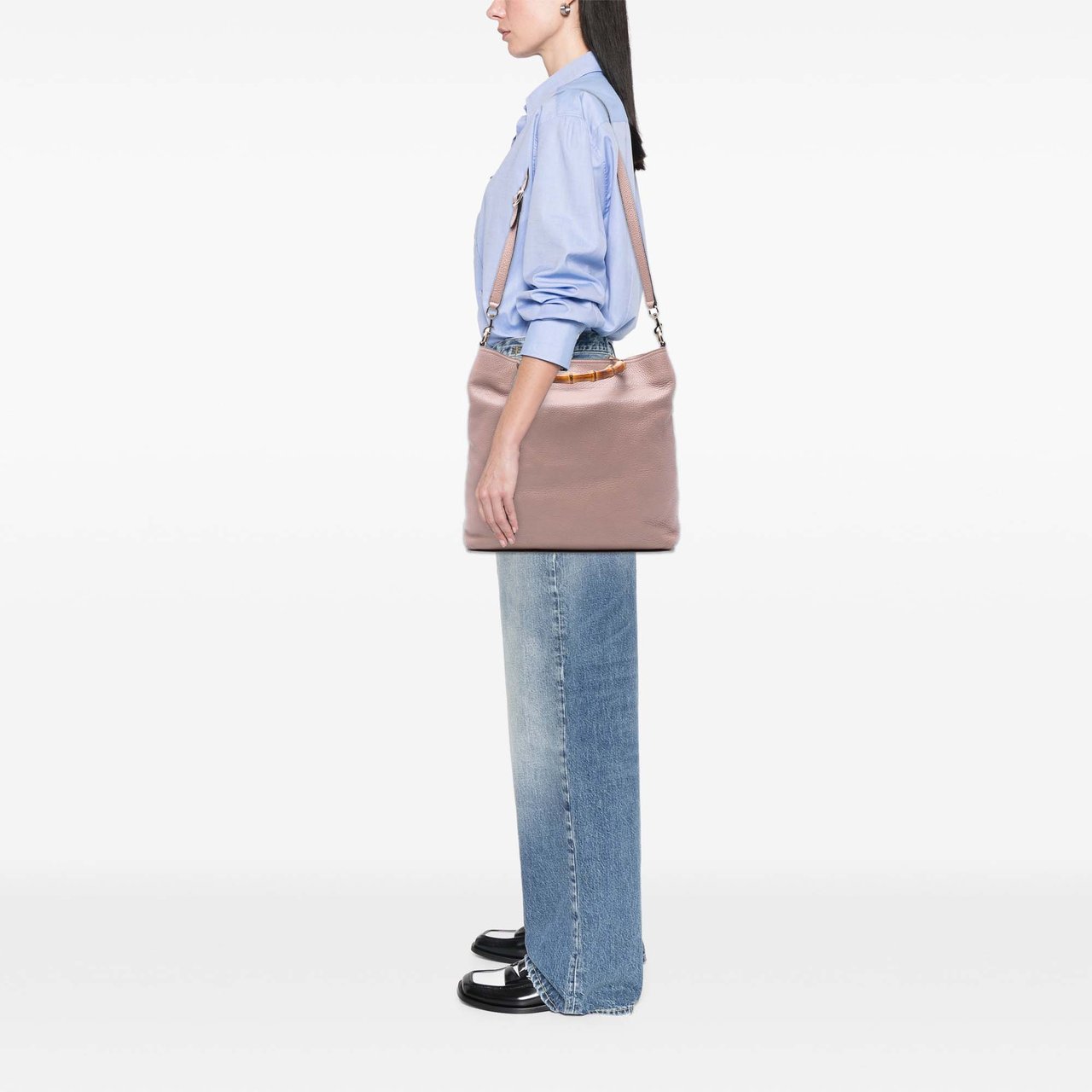 Gucci Tall Leather Bamboo Shopper Tote Roze