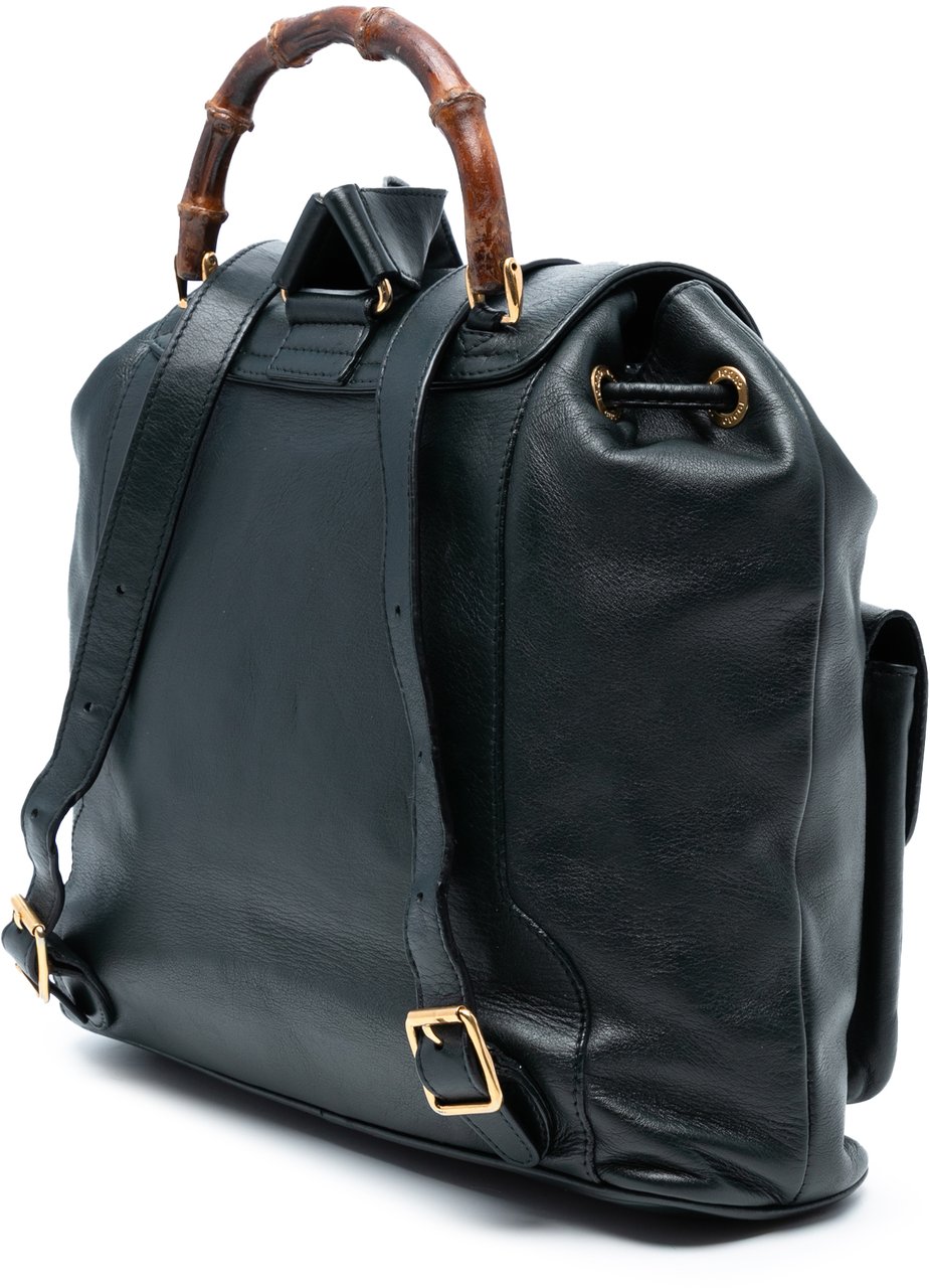 Gucci Calfskin Bamboo Drawstring Backpack Zwart
