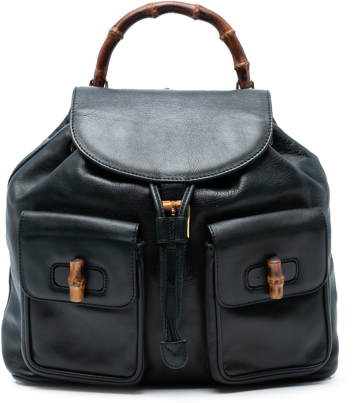 Gucci Calfskin Bamboo Drawstring Backpack Zwart