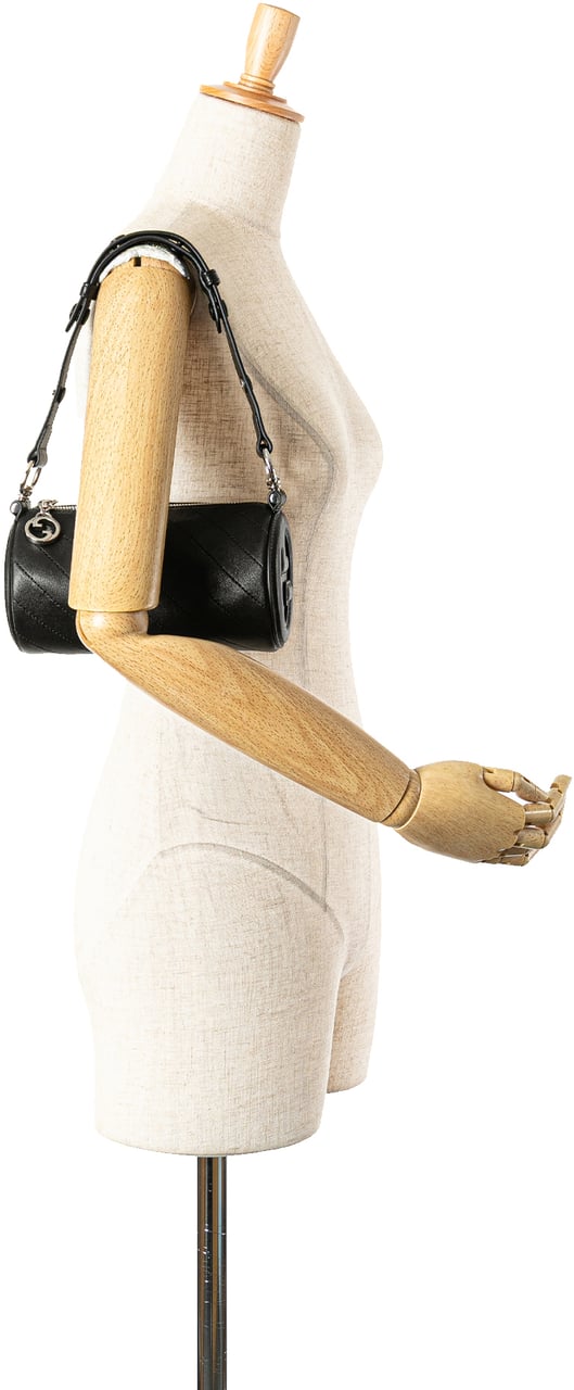 Gucci Mini Leather Blondie Barrel Shoulder Bag Zwart