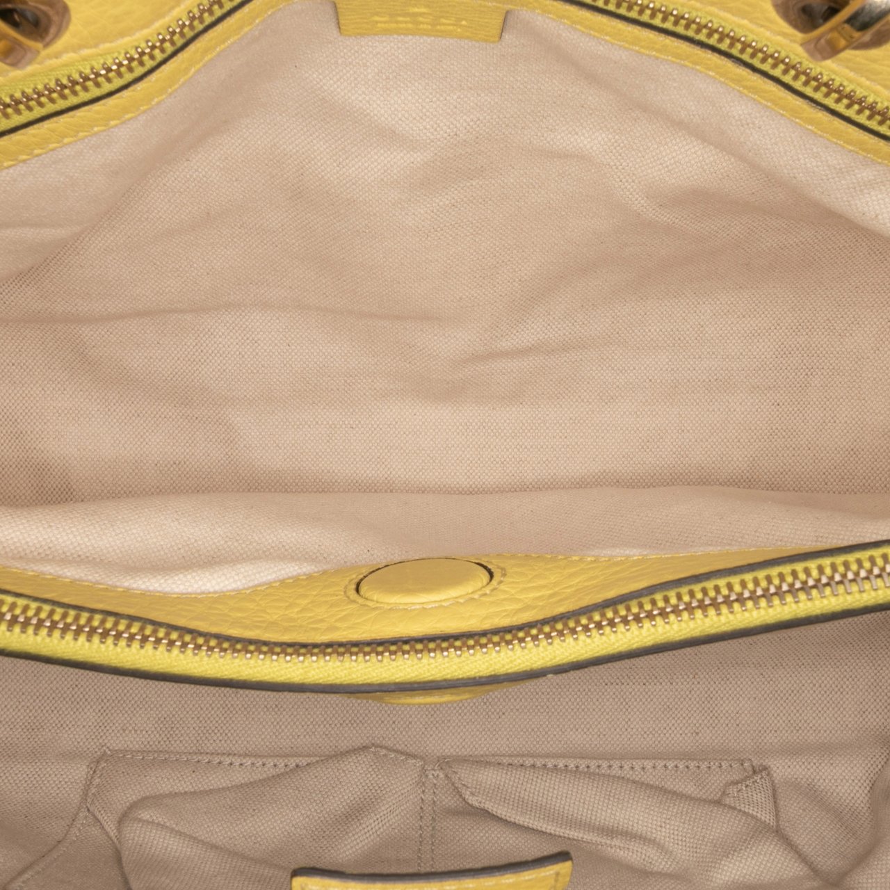 Gucci Medium Calfskin Bamboo Shopper Satchel Geel