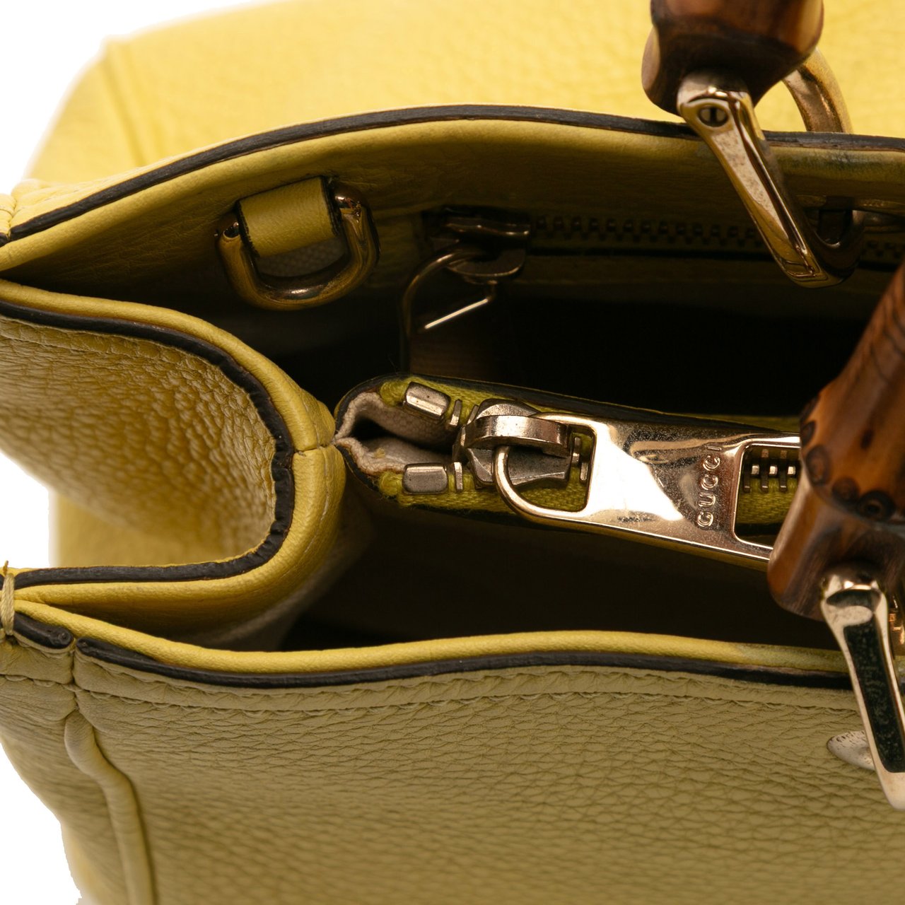 Gucci Medium Calfskin Bamboo Shopper Satchel Geel
