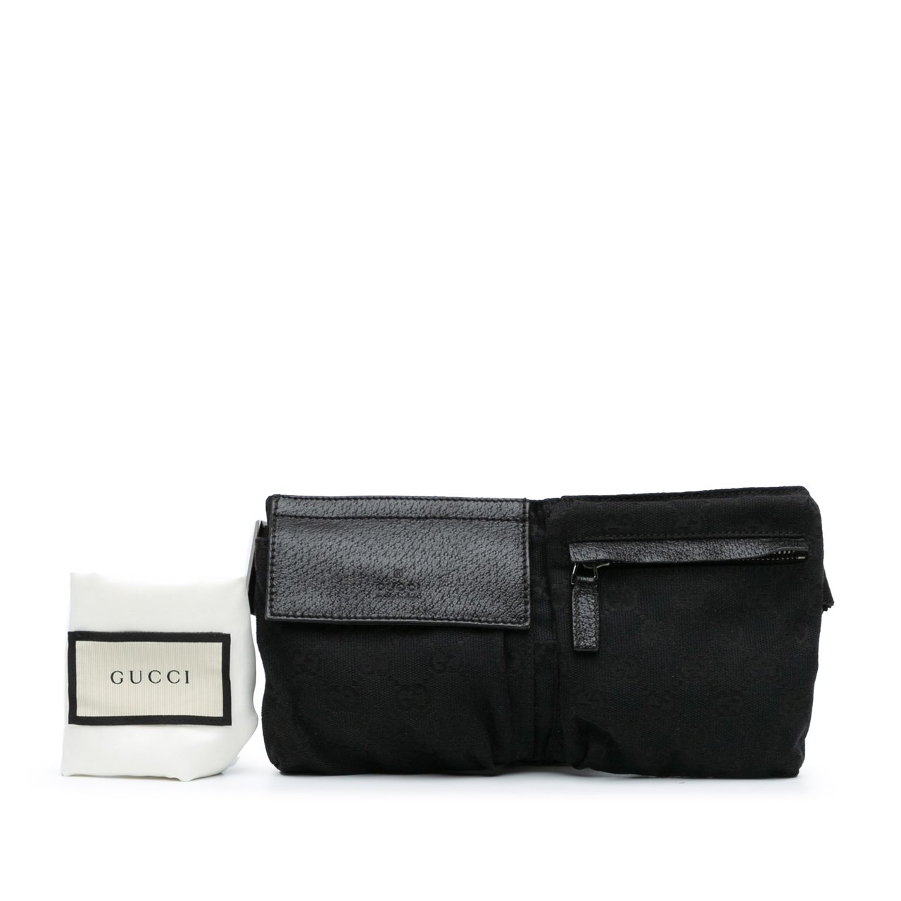 Gucci GG Canvas Double Pocket Belt Bag Zwart