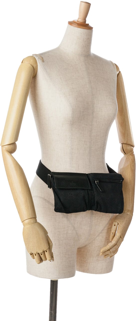 Gucci GG Canvas Double Pocket Belt Bag Zwart