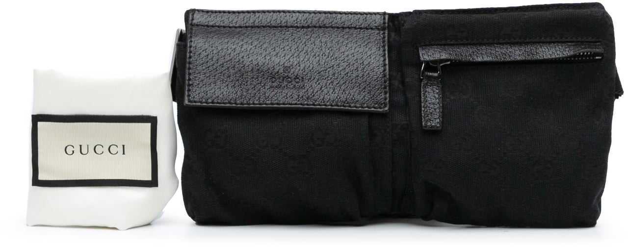 Gucci GG Canvas Double Pocket Belt Bag Zwart