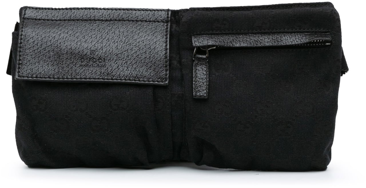 Gucci GG Canvas Double Pocket Belt Bag Zwart
