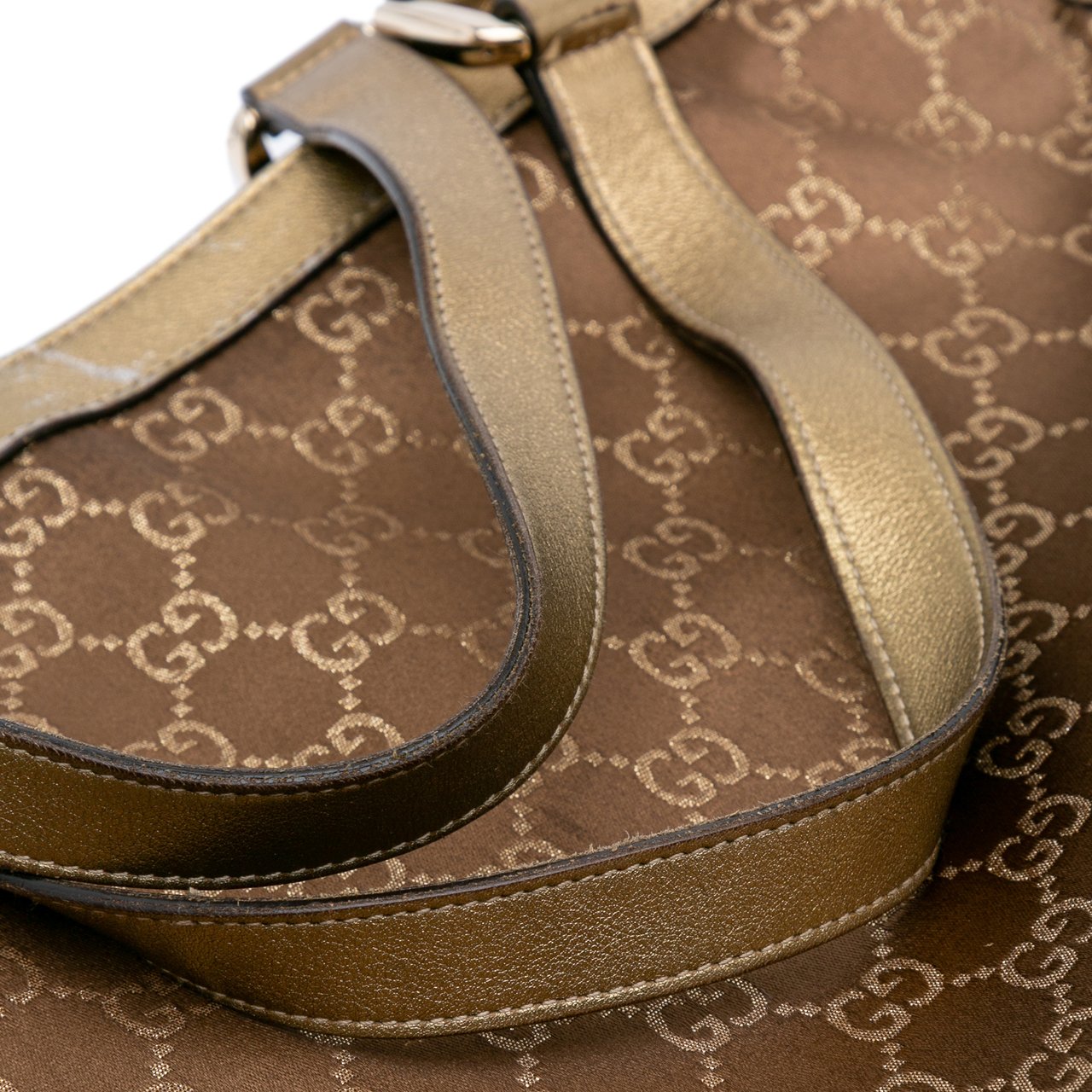 Gucci GG Satin Abbey D Ring Tote Bruin