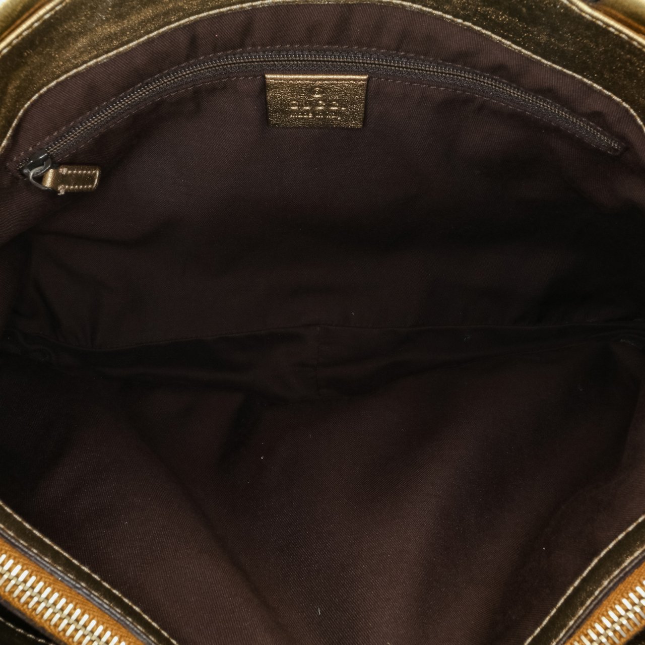 Gucci GG Satin Abbey D Ring Tote Bruin