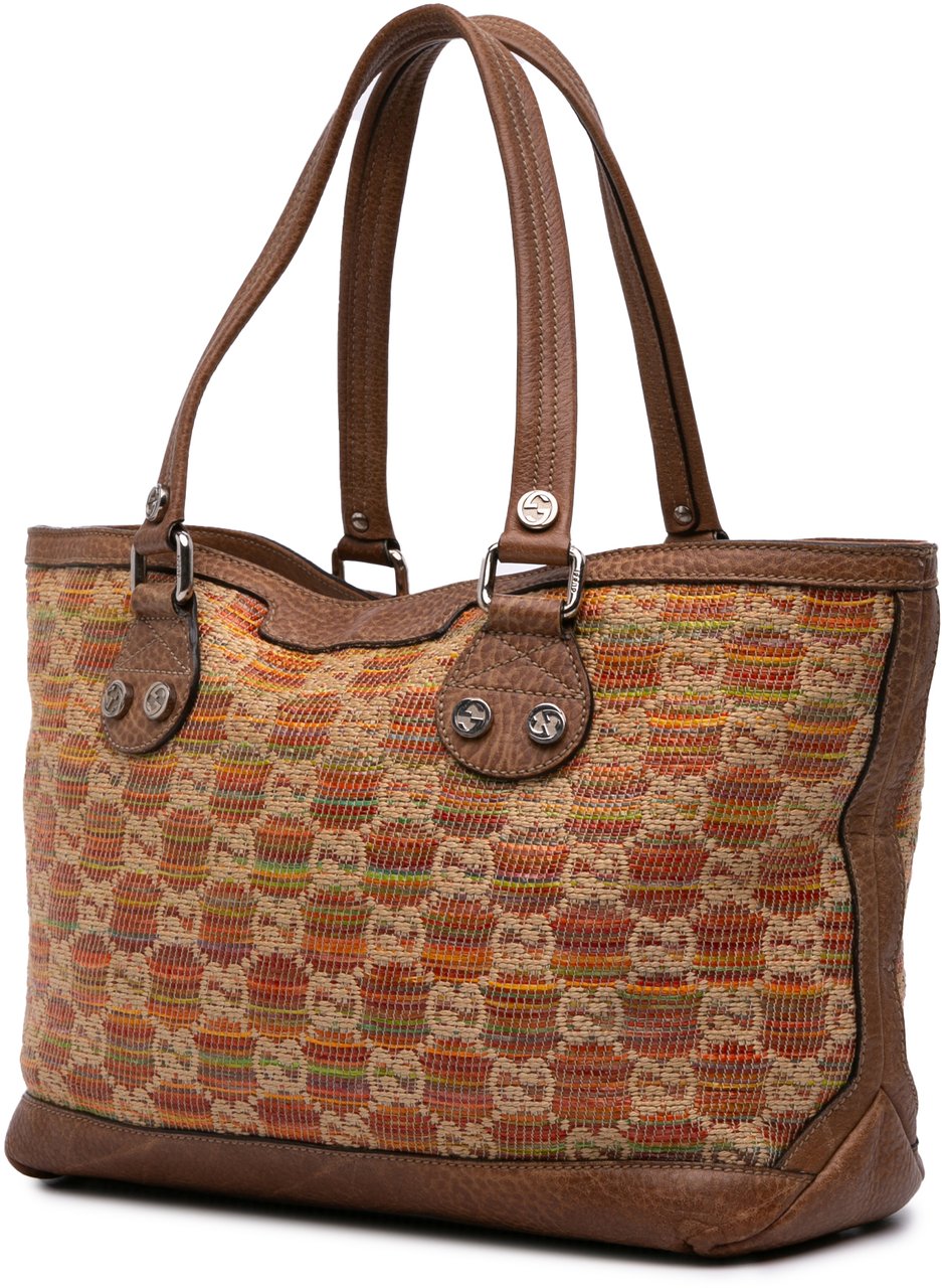 Gucci GG Straw Libeccio Sunset Tote Bruin