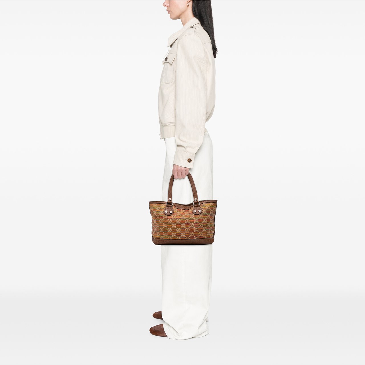 Gucci GG Straw Libeccio Sunset Tote Bruin