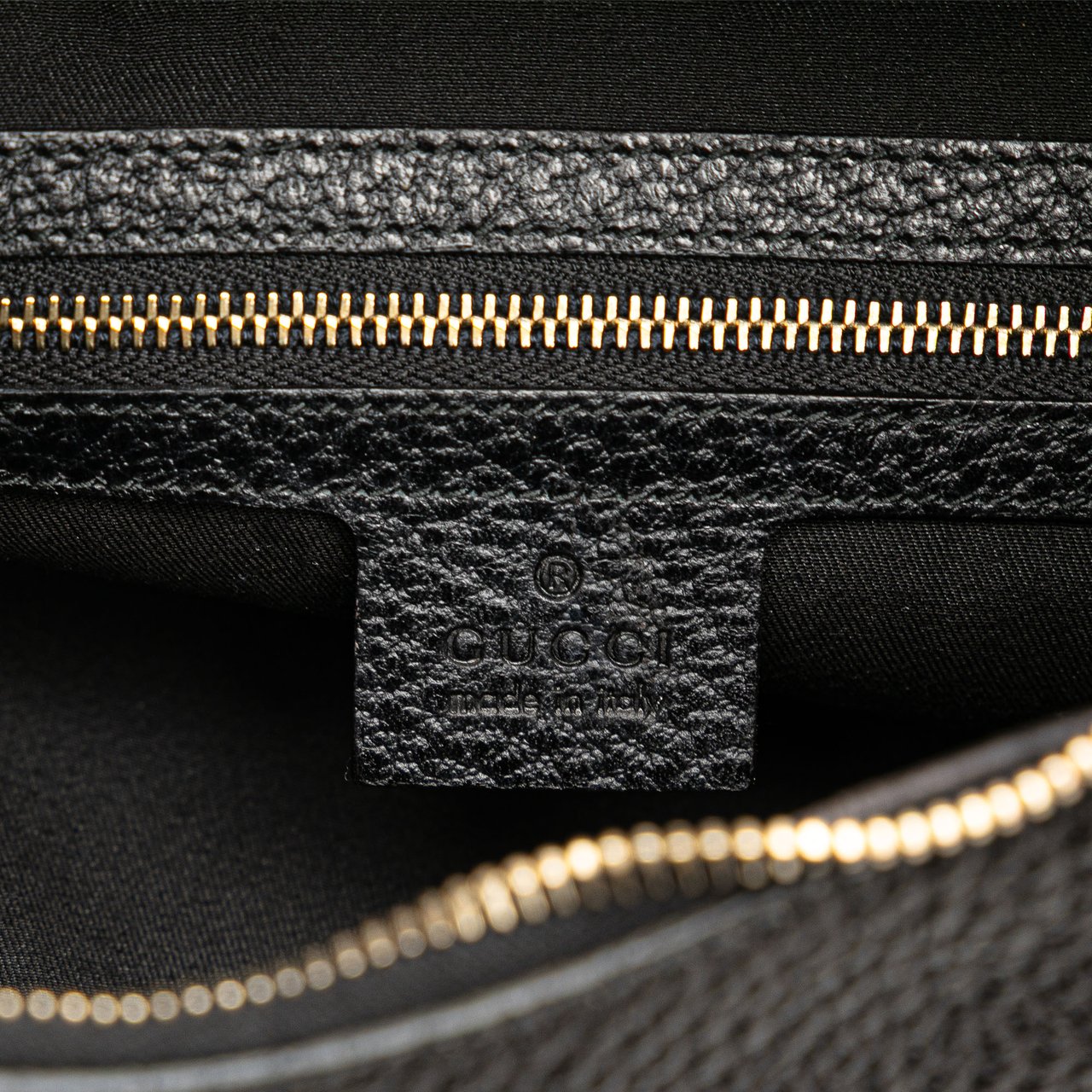 Gucci Pebbled Calfskin Bamboo Ring Hobo Zwart