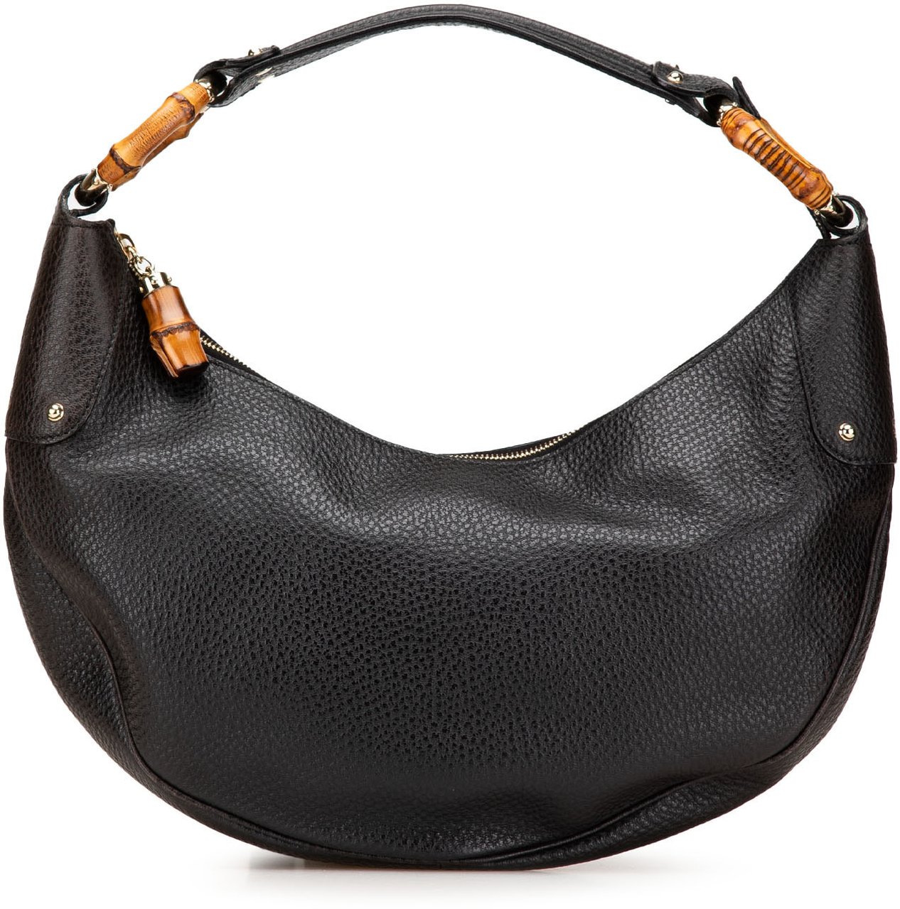 Gucci Pebbled Calfskin Bamboo Ring Hobo Zwart