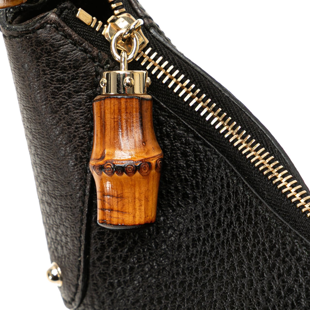 Gucci Pebbled Calfskin Bamboo Ring Hobo Zwart