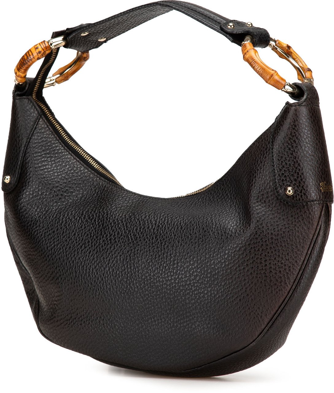 Gucci Pebbled Calfskin Bamboo Ring Hobo Zwart