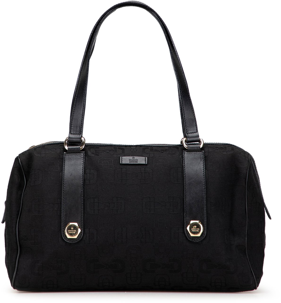 Gucci Canvas Horsebit Charmy Boston Bag Zwart