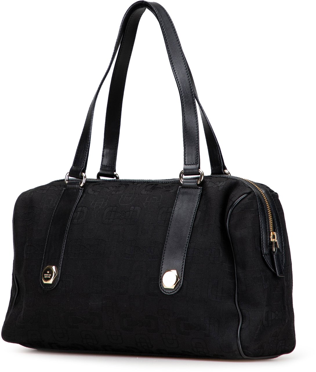 Gucci Canvas Horsebit Charmy Boston Bag Zwart