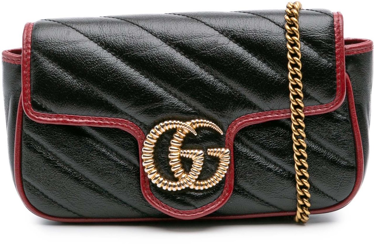 Gucci Super Mini GG Marmont Matelasse Leather Torchon Flap Crossbody Zwart