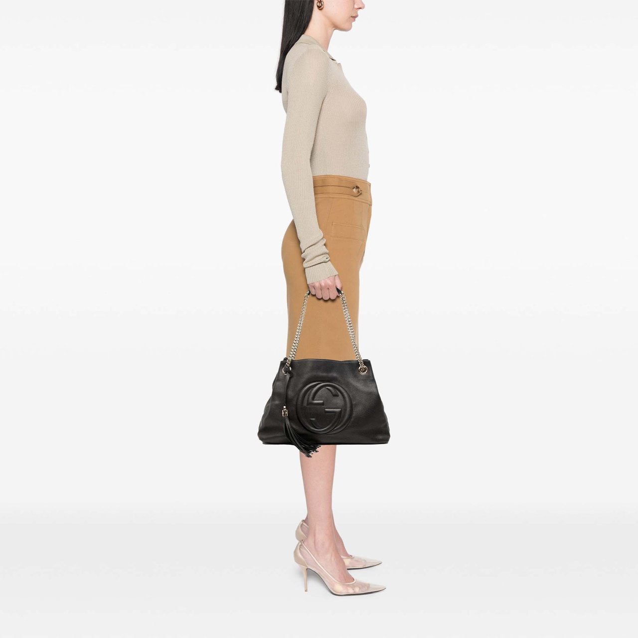 Gucci Medium Leather Soho Chain Tote Zwart