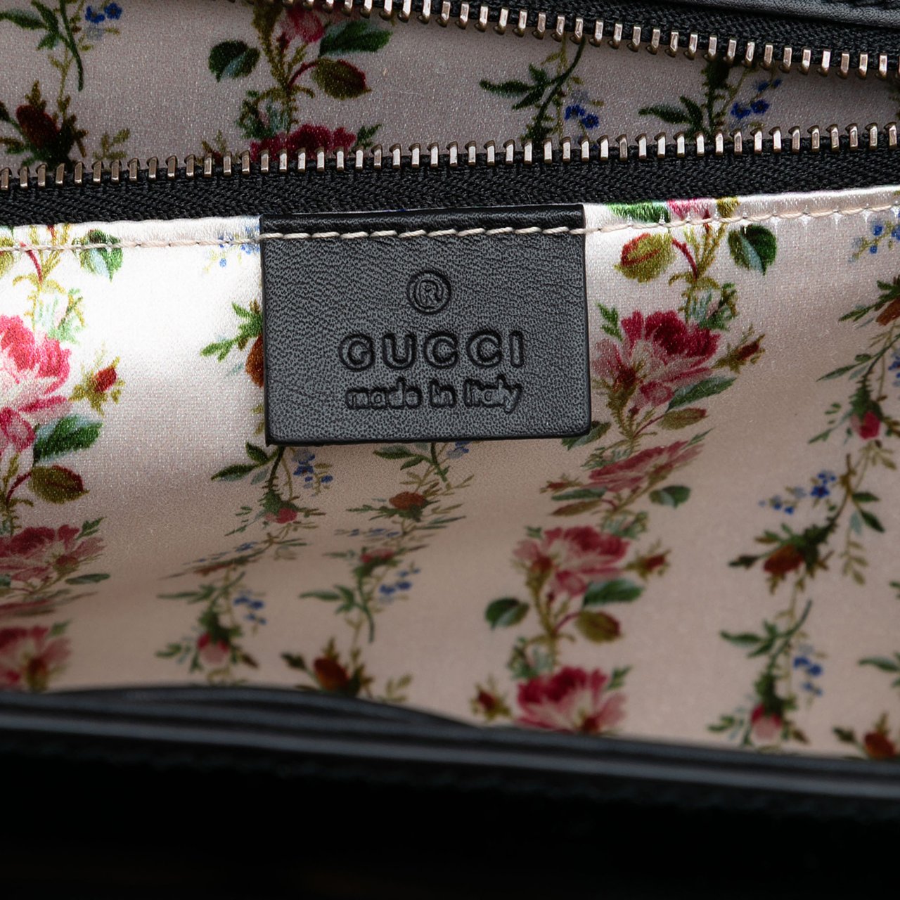 Gucci Calfskin Frame Print Bamboo Top Handle Bag Zwart