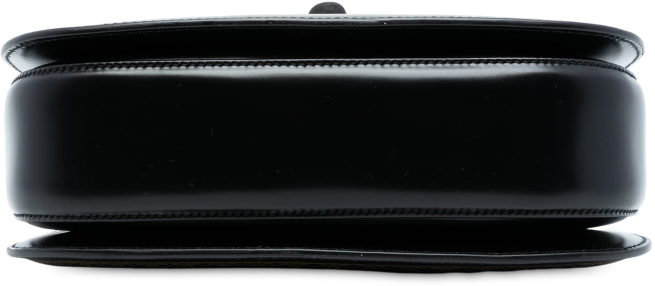 Gucci Calfskin Frame Print Bamboo Top Handle Bag Zwart