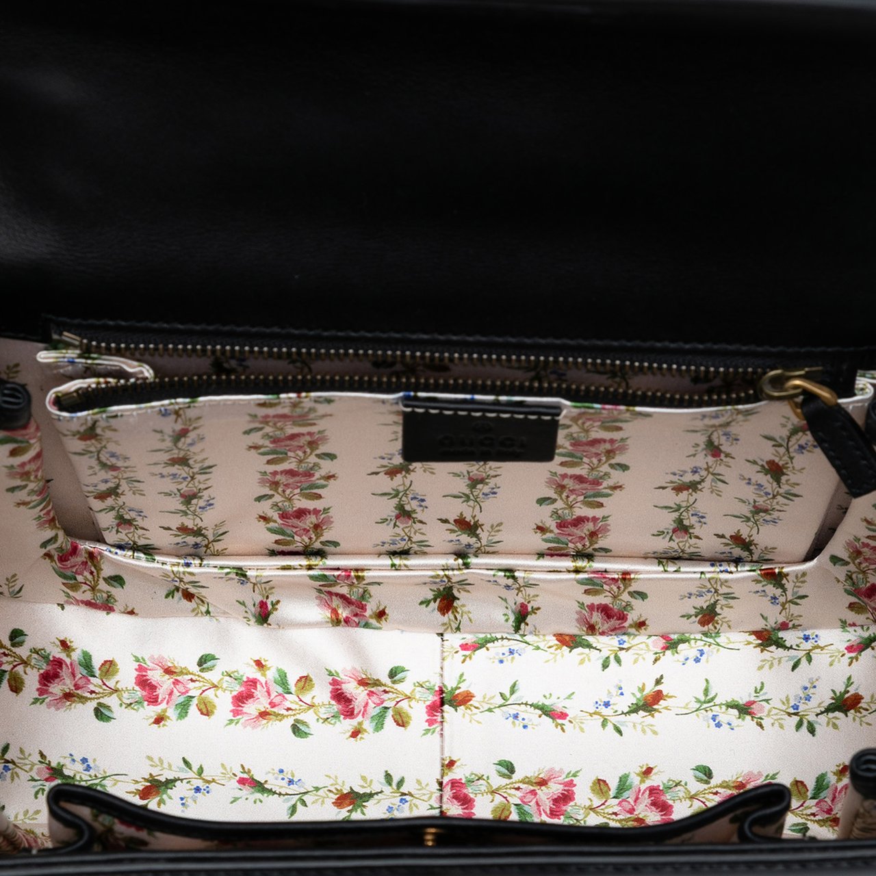 Gucci Calfskin Frame Print Bamboo Top Handle Bag Zwart