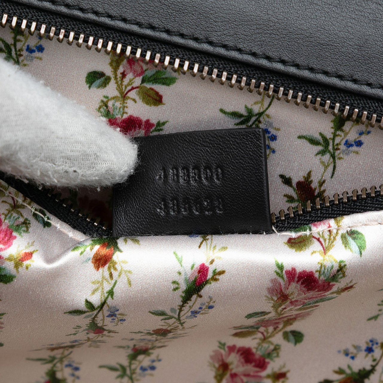 Gucci Calfskin Frame Print Bamboo Top Handle Bag Zwart